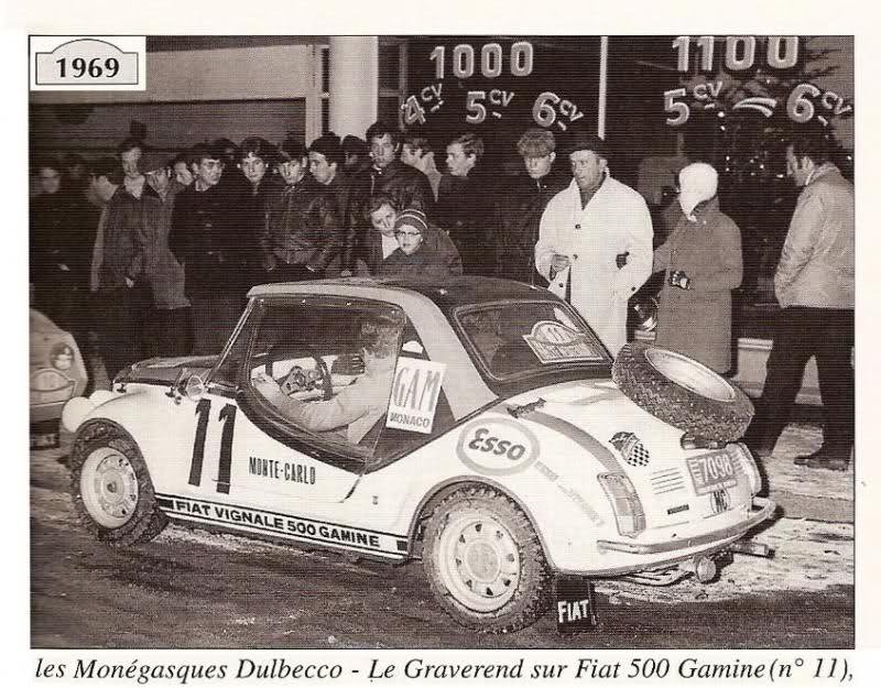 Vignale Gamine no. 11 at the start of the 1969 Rallye Monte-Carlo, driven by Dulbecco and Le Graverend