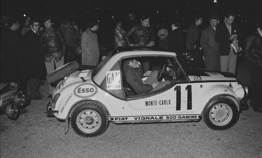 The Gamine at the 1969 Rallye Monte-Carlo, badged Fiat Vignale 500 Gamine